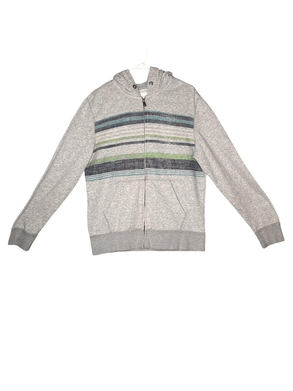 Aeropostale Gray Blue Striped Zip-Up Hoodie Medium